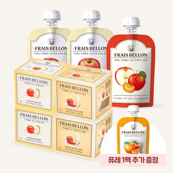 프레벨롱 국산과일 아기 퓨레 세트(바나나2+배2+짜먹는사과2+짜먹는자두1) 아이 간식
