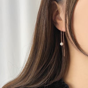 (무배/실버925) 18k 스왈 진주 롱 체인 드롭귀걸이