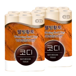 코디 웰빙 황토 3겹 30m 30롤 2팩 무형광 천연펄프