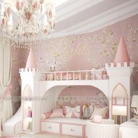 남매침대 유아벙커침대 어린이 상하침대 미끄럼틀 공주 성곽 2층 침대 여아 핑크