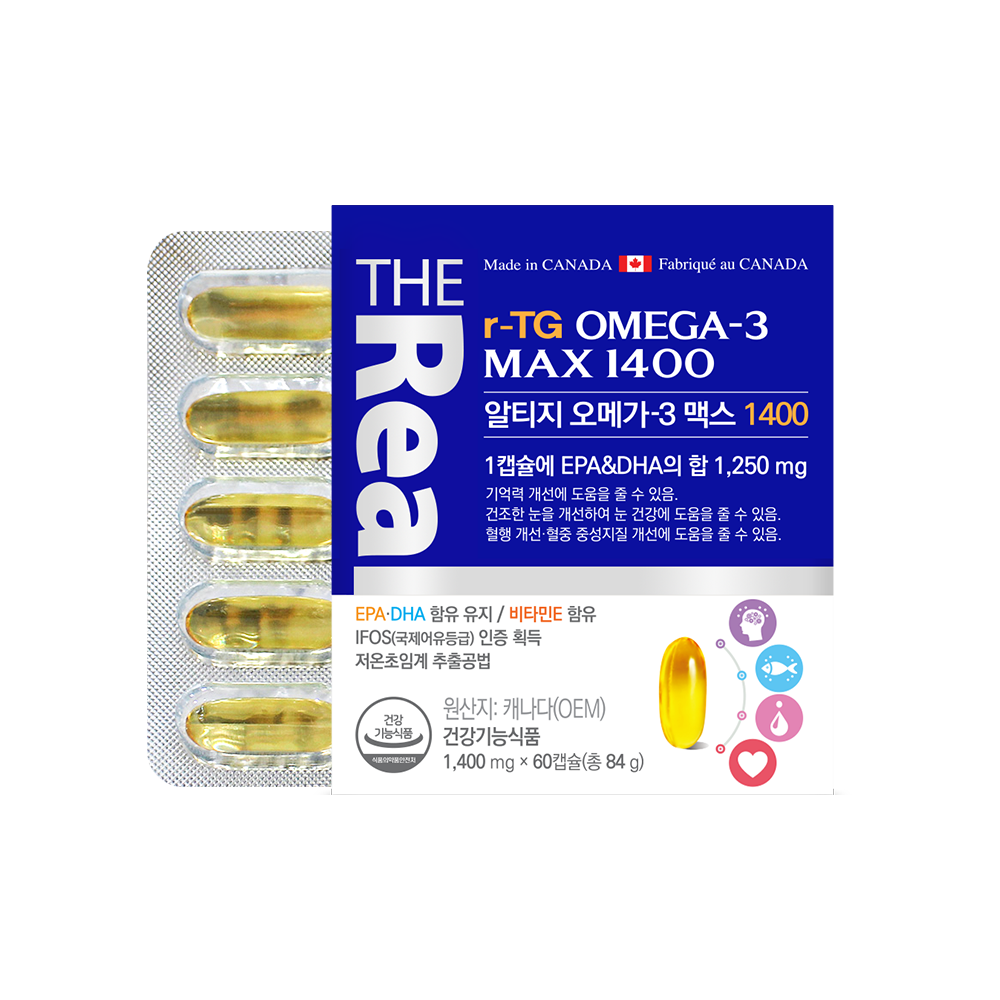 더리얼 저온초임계 <b>알티지 오메가3</b> 맥스 1400 (60캡슐/2개월분)
