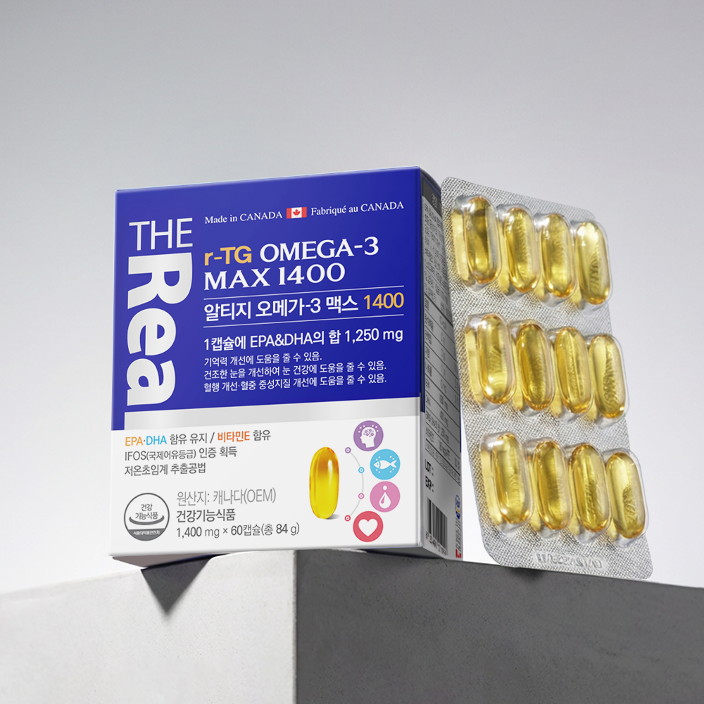 더리얼 저온<b>초임계</b> 알티지 EPA DHA rTG <b>오메가</b>3 맥스 1400 캐나다(2개월분)