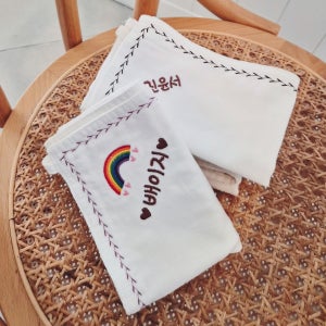 어린이집 수건 유치원 소창 고리수건 3겹(30x30) 무형광 먼지없는 이름자수 핸드타올