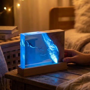 고래 바다 원목 무드등 인테리어 조명 감성 물멍 레진