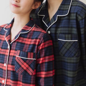 크리스마스 빅체크 순면 기모 커플 잠옷 플란넬 파자마 세트 홈웨어 선물