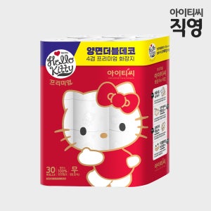 헬로키티 4겹 양면더블데코 프리미엄 레드 화장지 30m, 30롤, 1팩