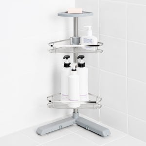 디허브 원터치 압연 스텐 스탠드형 코너선반200 2단 욕실 화장실 틈새 모서리 무타공