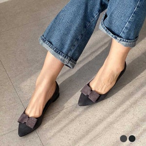 (225-265mm) 빅사이즈플랫 포인티드토 스웨이드 나비리본 단화 2.5cm