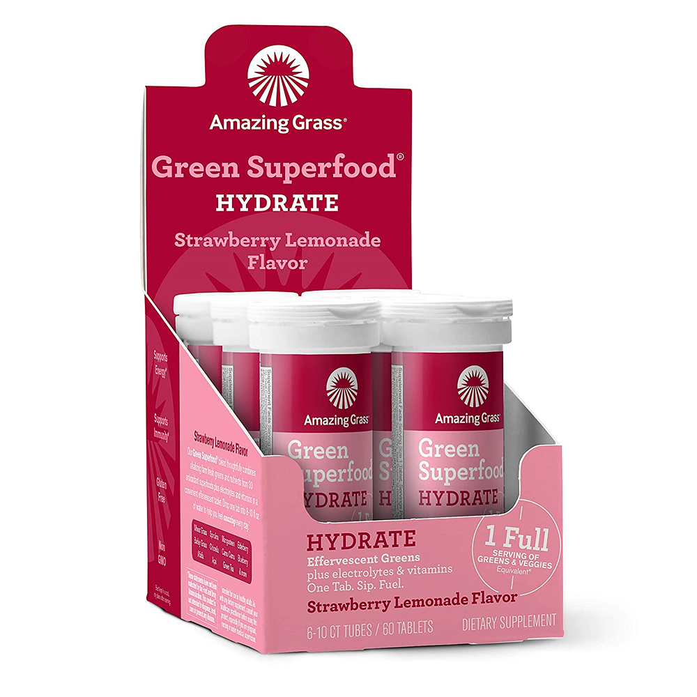 어메이징 그래스 <b>그린</b> 슈퍼푸드 하이드레이트 발포 10개입 6팩 스트로<b>베리 레모네이드</b> Amazing Grass