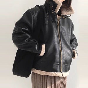 텐텐샵 여성무스탕 여자 하이넥 레더 버클 양털 겨울 무스탕 자켓 점퍼 블랙