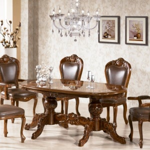 현대가구백화점 엔틱 클래식 크리스탈 6인용식탁 소가죽의자 국산