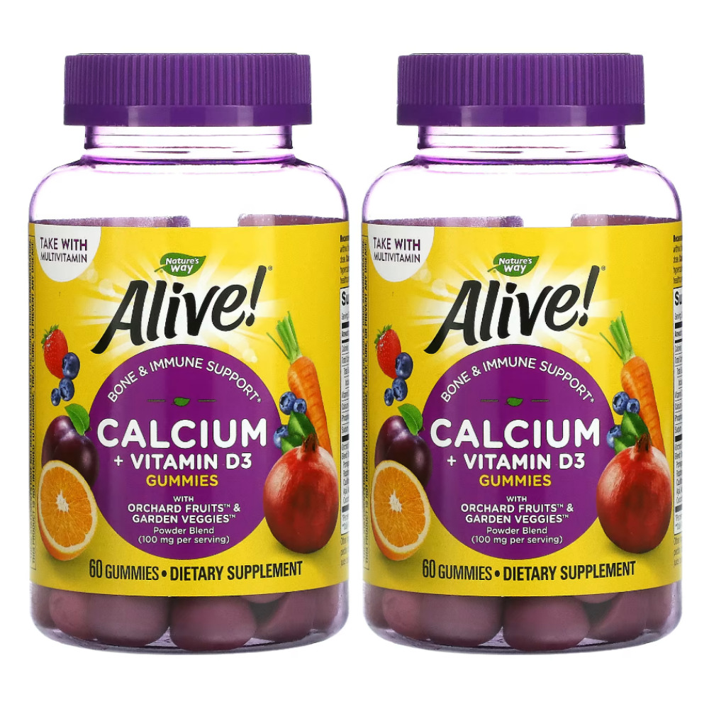 얼라이브 <b>칼슘</b> 비타민 <b>D3 구미</b>/젤리형 60정 x 2팩
