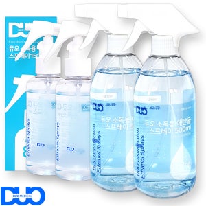듀오 소독용 에탄올 83% 스프레이 500ml 2개 + 150ml 2개 뿌리는 손 소독 제