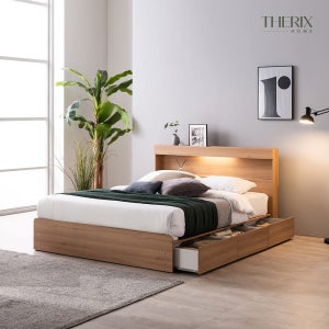 더릭스홈 디칸토 LED 조명 통서랍 수납 침대프레임 (SS/Q)