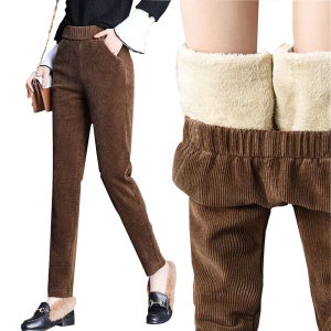 겨울 여성 골덴 기모 바지 보온 패딩 융 밍크 팬츠 카고 배기 밴딩 코듀로이 스판