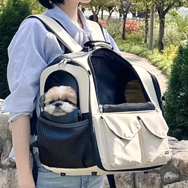 강아지 가방 애견 백팩 모드니펫 앞가방 고양이 이동장 애쉬베이지 M 국내제작