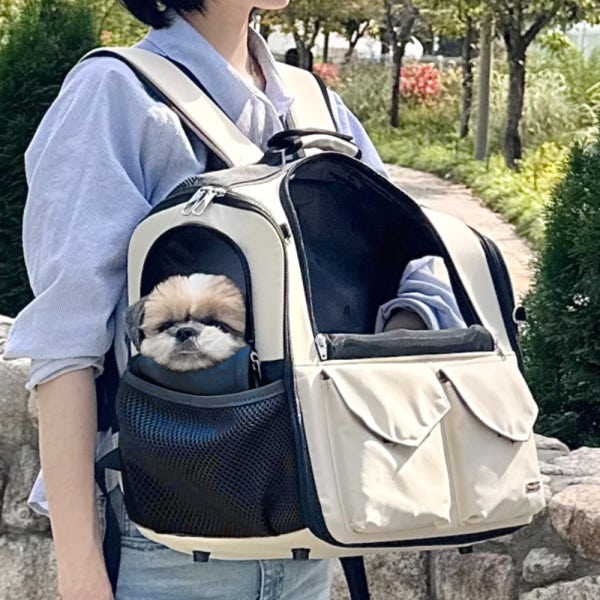 모드니펫MODNEYPET 강아지 가방 애견 백팩 모드니펫 앞가방 고양이 이동장 애쉬베이지 M 국내제작