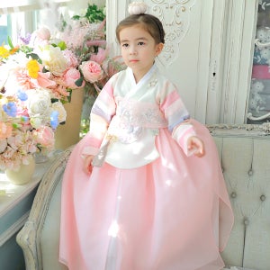 입체보 날개 당의 살구치마 여아한복 6호