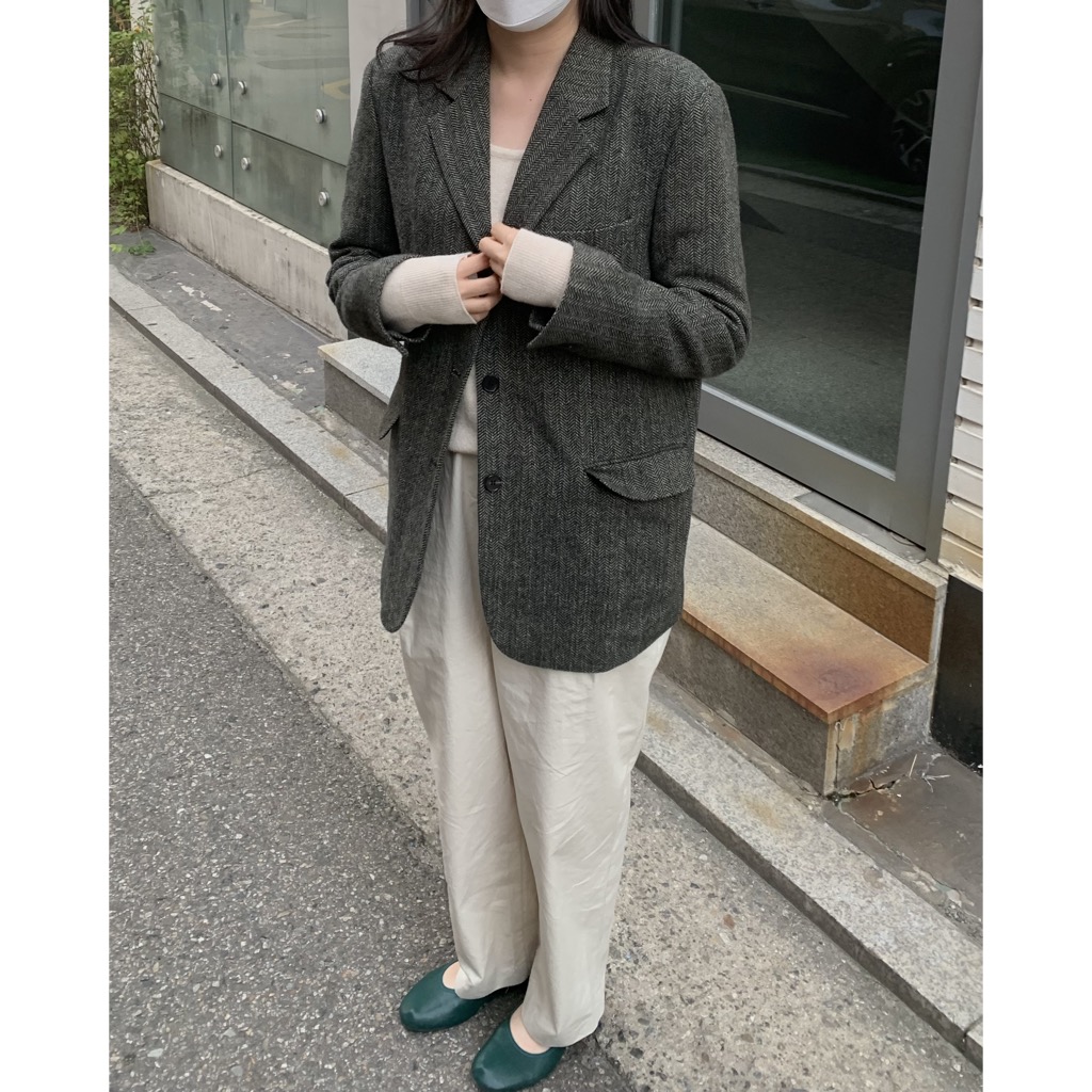 울 헤링본 오버핏 가을 카키색 해링본 초겨울 자켓 기본 혼방 루즈핏 클래식 여자 재킷