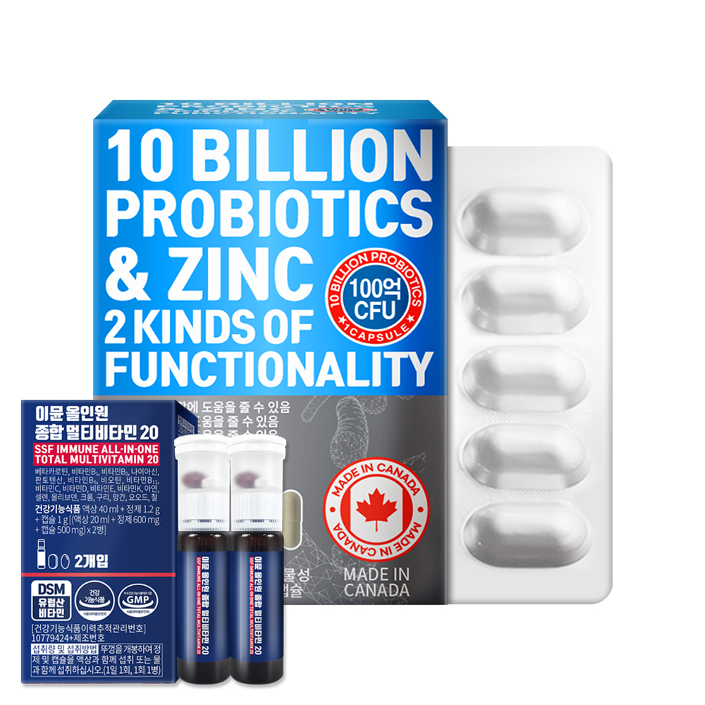 <b>100억</b>보장 <b>프로바이오틱스</b> <b>17종</b> 생유산균 아연 캐나다직수입 500mg 60캡슐, 1개
