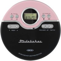 Studebaker 레트로 조깅 휴대용 CD 시디 플레이어 핑크 블랙