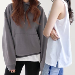 설레봄 빅사이즈 레이어드 맨투맨레이어드나시 티셔츠 반팔 롱나시 이너 롱티 오버핏 크롭