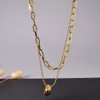 [올어띵]2way 2Line 2chain-necklace 14k 18k 도금 패션 주얼리 데일리 얇은 심플 롱 두줄 초커 군번줄 펜던트 목걸이