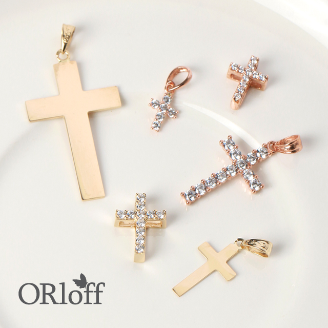 14K 18K 금 십자가 목걸이 종교 펜던트 메달 심플 큐빅 양면 3종