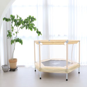 해피플레이 아기 유아 어린이 실내 점핑 트램폴린 중형 안전망 포함