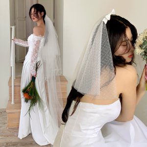 셀프 웨딩 리본 숏 베일 면사포 브라이덜샤워