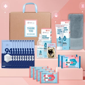 소확행몰 헬케어 프리미엄 선물세트 7호 (KF94 마스크 항균타올 손소독제 손소독티슈 마스크스트랩 소독용품 위생 키트)