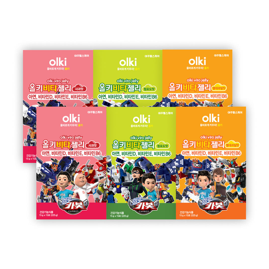 올키X헬로카봇 비타젤리 6박스 (총 90포) 성장기 어린이 아연 비타민D 젤리 열대과일