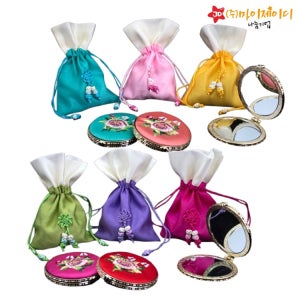 한복 소품 설 추석 명절 오방색 전통 선물용 복주머니 전통 자수 손거울 세트(색상랜덤)