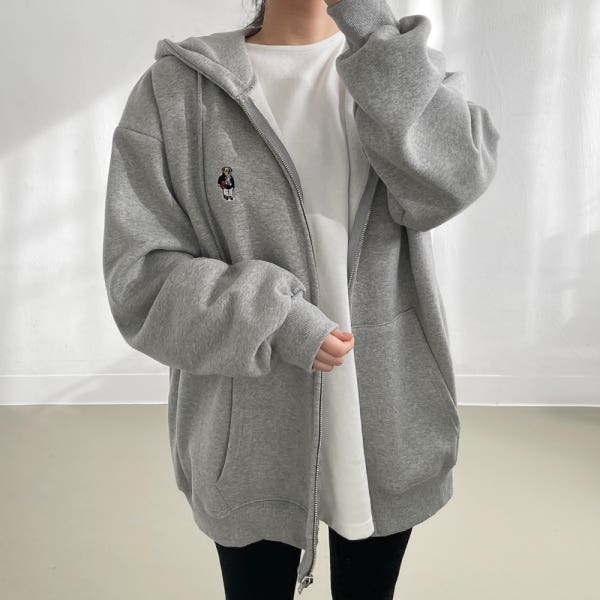 테디베어 오버핏 기모 후드집업 후드티 맨투맨