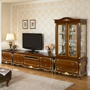 뷰 마호가니 원목 거실장 세트 엔틱 티비장 서랍장 tv 장식장 수납장 티비다이 2단