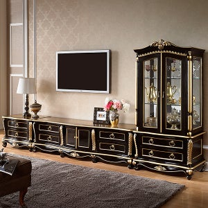 본 블랙 엔틱 거실장 세트 원목 tv장 TV 서랍장 거실 티비다이 티비장 2단 가구