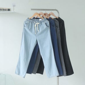 남자 청바지 테이퍼드 스판 데님 밴딩 팬츠 와이드 9부 10부 남성 여름 청바지