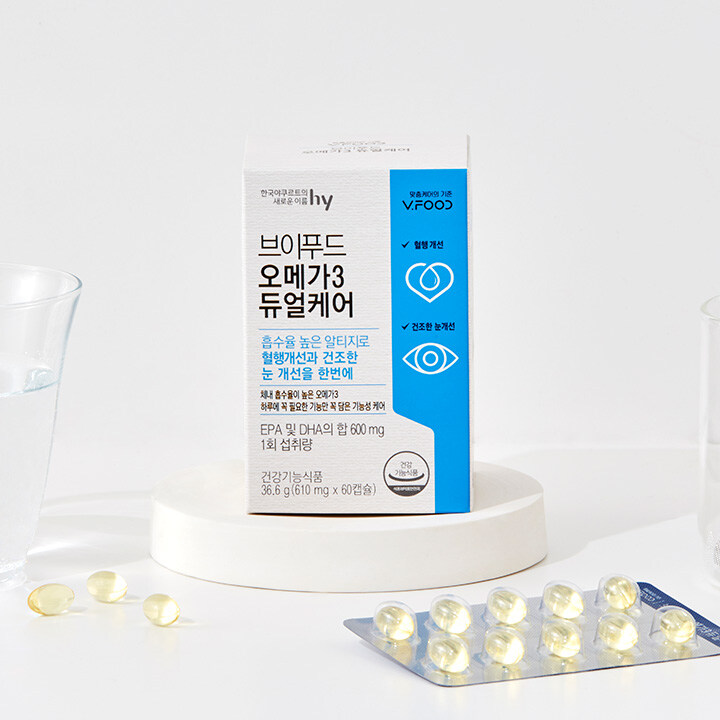 한국야쿠르트(정품) <b>브이</b>푸드 <b>알티지 오메가3</b> 듀얼케어 610㎎ x 60정 x 1개월(1일 1회 2캡슐 섭취)