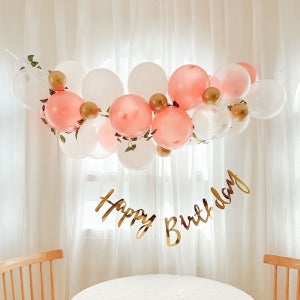 DIY 로즈골드 풍선가랜드 조화줄기 캘리생일골드 배너 세트