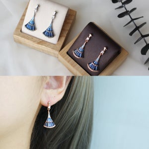 백화점 퀄리티 쥬얼리 사피영 테파큐빅 블루 부채 드롭 은침 귀걸이