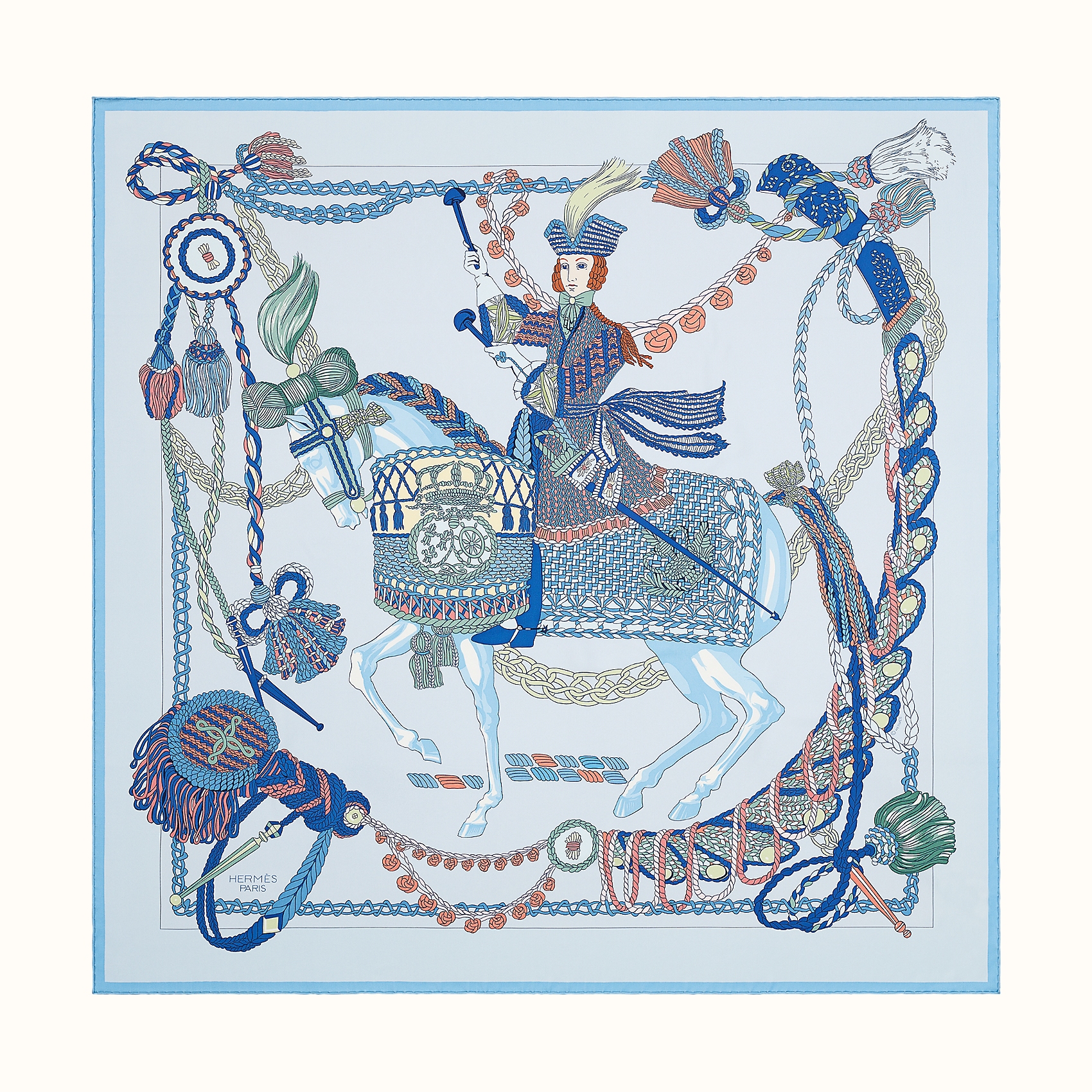 [관부가세포함 최종가] 에르메스 트윌리 Le Timbalier scarf 90 (Bleu Ciel/Jaune Pâle/Vert)