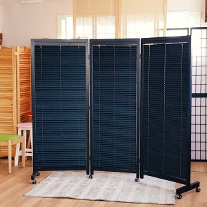 인디고 네이비 바퀴 블라인드 3단 파티션 이동식 칸막이 가림막 가벽 파티션