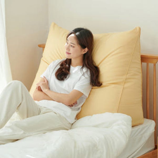 솜 500g 추가 빵빵한 솜조절 방수 삼각등받이 쿠션 대형 그레이체크 침대 쇼파 허리