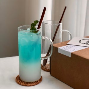 롱 내열유리컵 2인세트 긴 내열유리잔 손잡이 머그컵 결혼 집들이선물