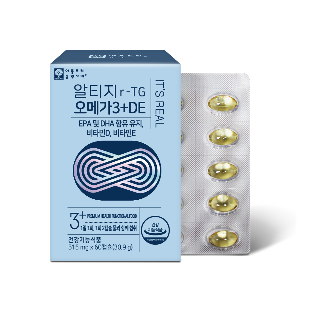 알티지 <b>오메가3</b> 비타민D 비타민E 515mg <b>애플트리김약사네</b> 60캡슐, 1개
