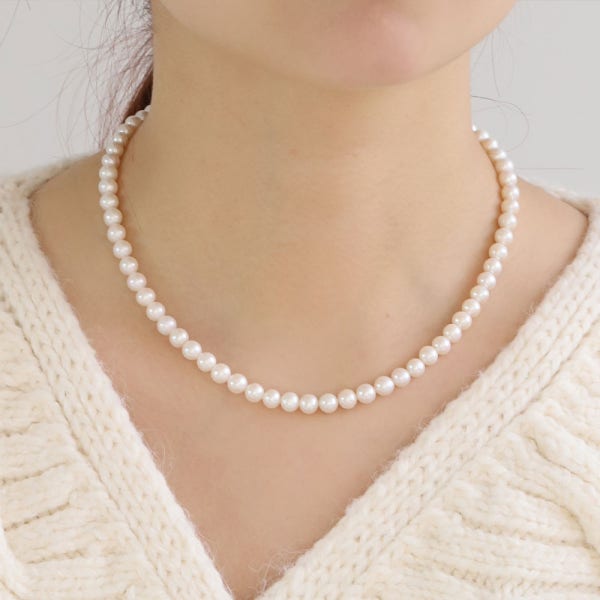 천연 담수 진주 목걸이 4mm 5mm 6mm 7mm 8mm 10mm 실버 14K 입문용