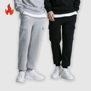 기모 카고 조거 면 팬츠 남자 겨울 스판 밴딩 건빵 바지