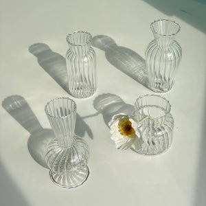 작은 꽃 한송이 플리츠 투명 미니 유리 화병 [4type]