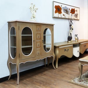 끌레르 장식장 (베이지) 프렌치 엔틱 수납장 포인트 콘솔 주방 거실 그릇장 유리 장식장