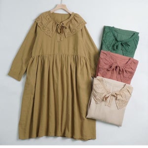 [이끼당] 연꽃 새봄 루즈한 단색 원피스